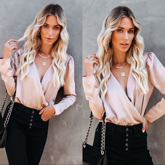 Vici Tops - LAST ONE - IVETTE SATIN DRAP BODYSUIT CHAMPAGNE